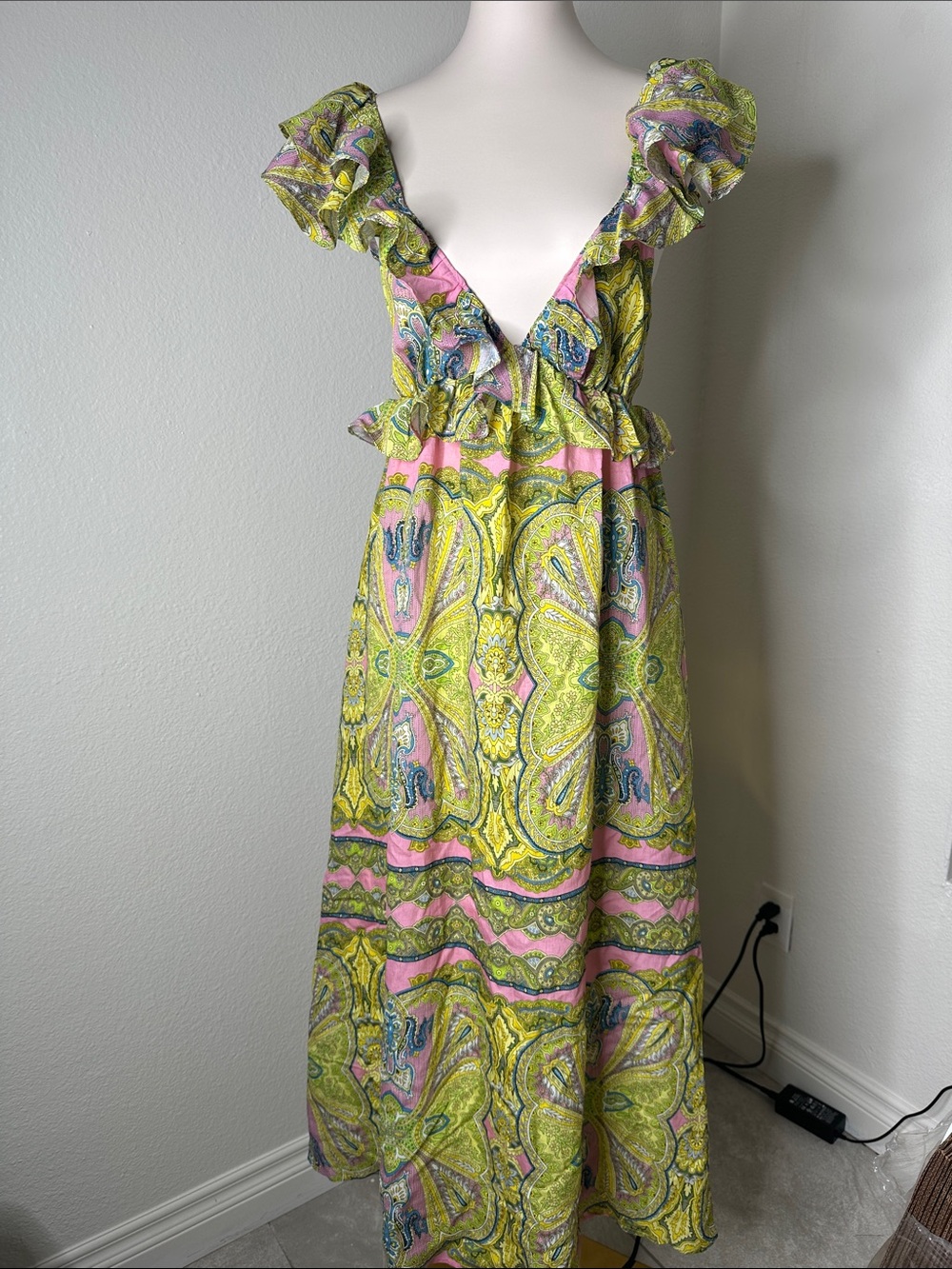 Women’s Midi Dress in Pink and Lime Paisley